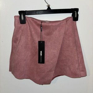 Pink suede mini skort